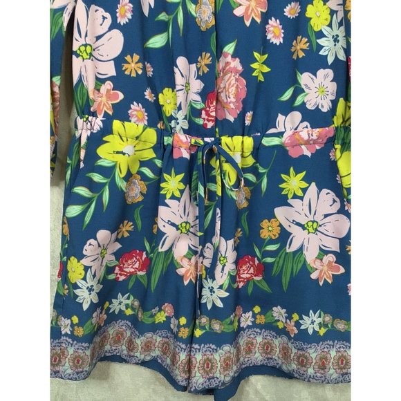 Tabitha Webb Floral Print Romper Shorts Size 4 Blue/Pink - Picture 2 of 9